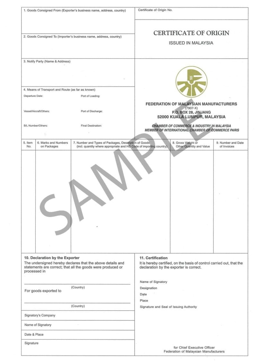 Certificate of origin Malaysia